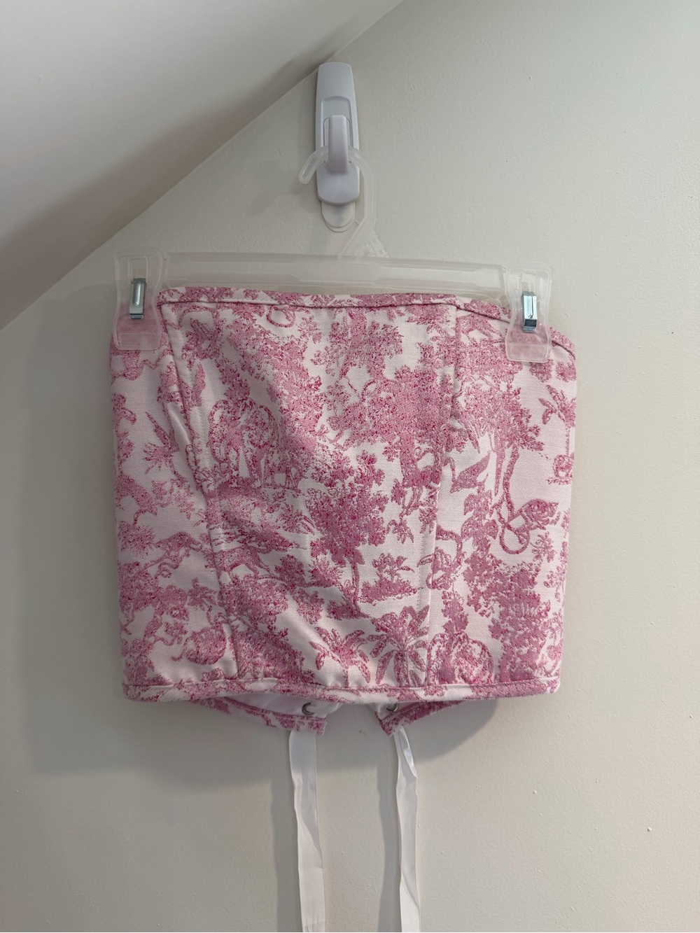 American Threads Pink Toile Lace-Up Corset Top